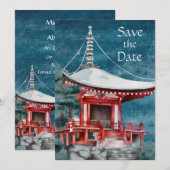 De Japanse tempel nachtelijke bruiloft bewaart de  Save The Date (Voorkant / Achterkant)