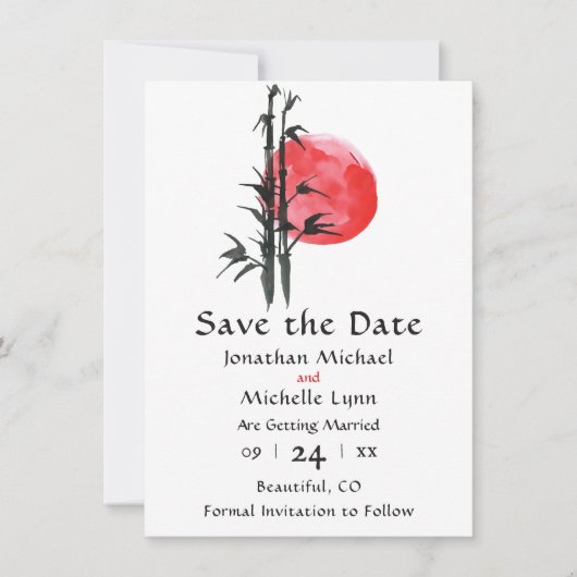 De Japanse zon en het Bamboe huwelijk redden de da Save The Date (Voorkant)