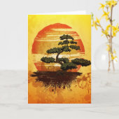 De Japanse Zonsondergang van de Boom van de Bonsai Kaart (Gele Bloem)
