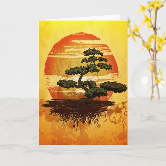 De Japanse Zonsondergang van de Boom van de Bonsai Kaart (Gele Bloem)