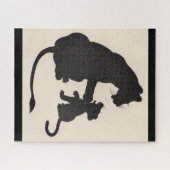 De jaren '30 moeder leeuw en kubsidie silhouette legpuzzel (Horizontaal)
