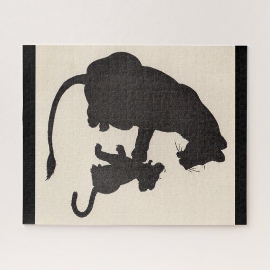 De jaren '30 moeder leeuw en kubsidie silhouette legpuzzel (Horizontaal)