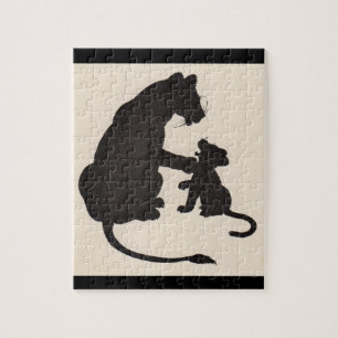De jaren '30 moeder leeuw en kubsidie silhouette legpuzzel