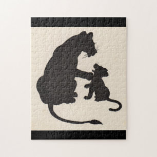 De jaren '30 moeder leeuw en kubsidie silhouette legpuzzel
