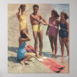 De jaren '40: Waterskimeisjes in badpakken Poster