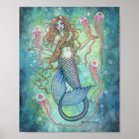 De Jellies Mermaid en Jellyfish Fantasy Art Poster (Voorkant)