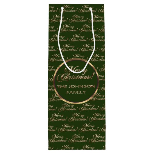 De Johnson familie Kerstmis Groen Faux Gold Wijn Cadeautas (Achterkant)