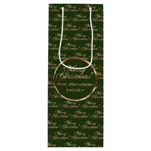 De Johnson familie Kerstmis Groen Faux Gold Wijn Cadeautas (Voorkant)