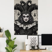 De Joker Clown in zwart-wit Poster (Thuiskantoor)