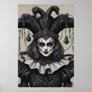 De Joker Clown in zwart-wit Poster