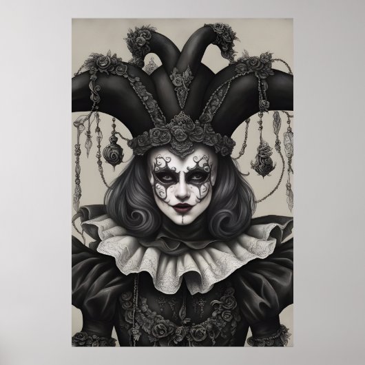 De Joker Clown in zwart-wit Poster (Voorkant)