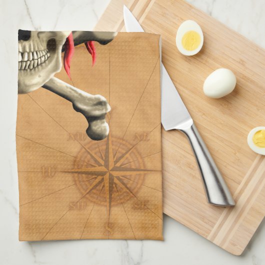 De Jolly Roger Pirate Map Theedoek (Quarter Fold)