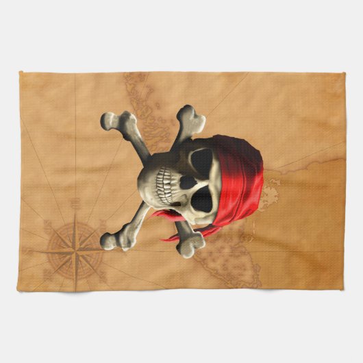 De Jolly Roger Pirate Map Theedoek (Horizontaal)