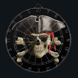 De Jolly Roger Pirate Skull Dartbord<br><div class="desc">Originele klassieke Skull and Crossbones,  The Jolly Rodger",  met rode banana doo rag en pirate pet.</div>