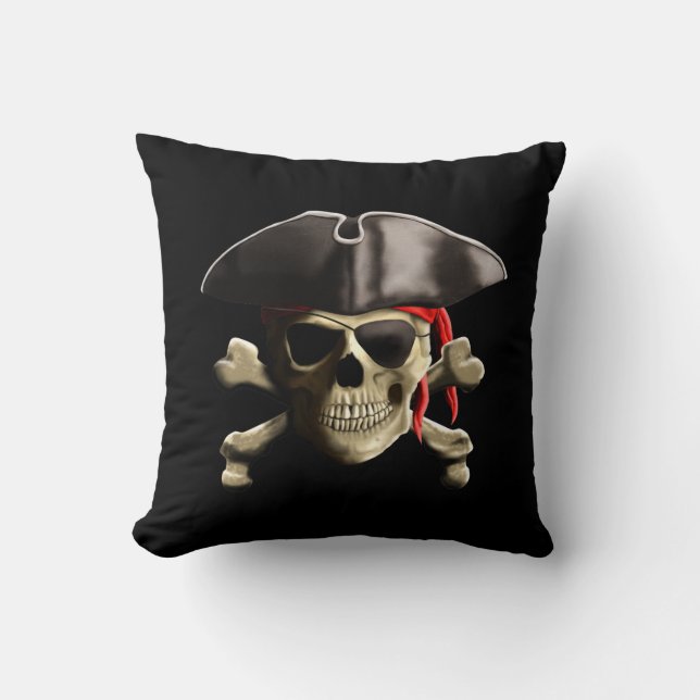 De Jolly Roger Pirate Skull Kussen (Voorkant)