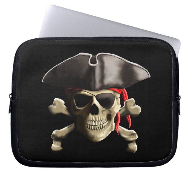 De Jolly Roger Pirate Skull Laptop Sleeve (Voorkant)