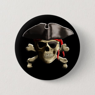 De Jolly Roger Pirate Skull Ronde Button 5,7 Cm