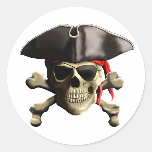 De Jolly Roger Pirate Skull Ronde Sticker (Voorkant)