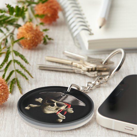 De Jolly Roger Pirate Skull Sleutelhanger (Voorkant Rechts)