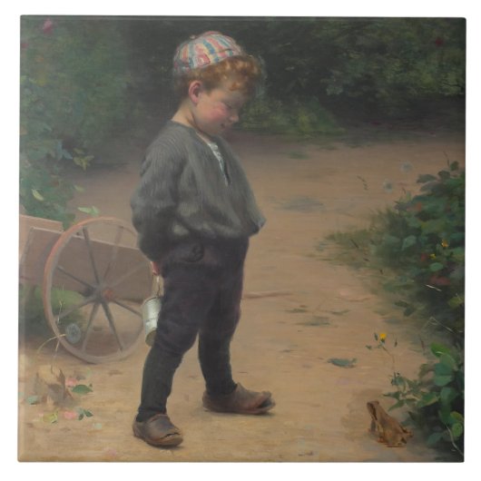 De jonge bioloog met een kikker (door Paul Peel) Tegeltje (Voorkant)