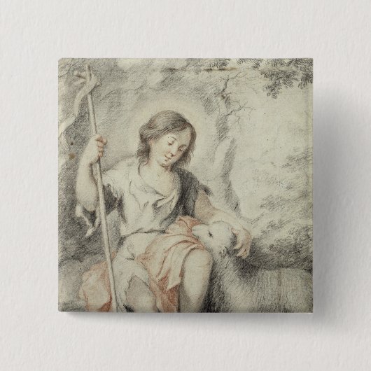 De jonge John met de Lamb in een landschap Vierkante Button 5,1 Cm (Voorkant)
