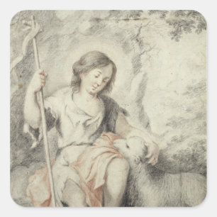 De jonge John met de Lamb in een landschap Vierkante Sticker