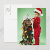 De jonge jongen het verpakken lichten van Kerstmis Feestdagenkaart (Voorkant / Achterkant)