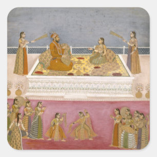 De jonge Mughal Emperor Muhammad Shah in een zee Vierkante Sticker