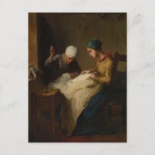 De jonge Seamstress van Jean-Francois Millet Briefkaart