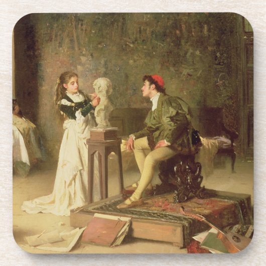 De jonge spaander (olie op doek) bier onderzetter (Voorkant)