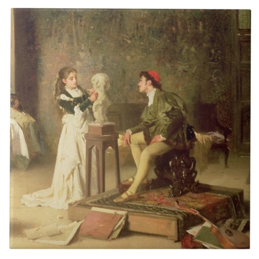 De jonge spaander (olie op doek) tegeltje (Voorkant)