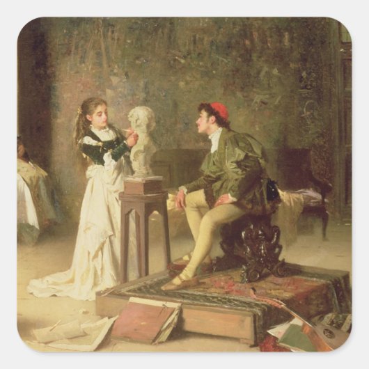 De jonge spaander (olie op doek) vierkante sticker (Voorkant)