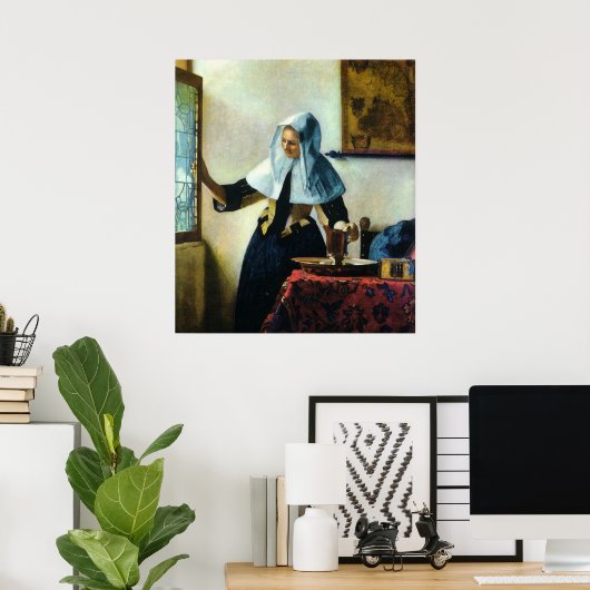 De jonge vrouw van Vermeer met een waterpitcher ca Poster (Thuiskantoor)