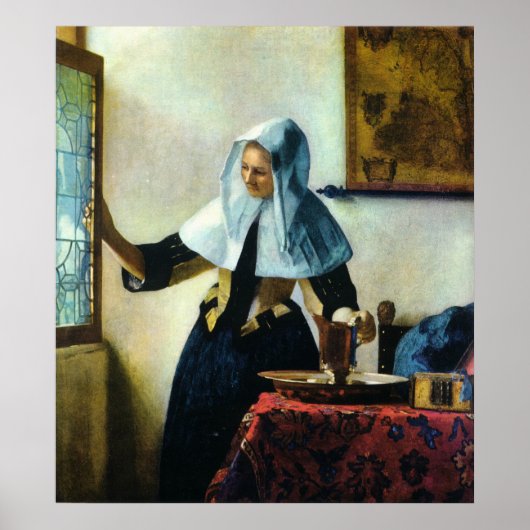 De jonge vrouw van Vermeer met een waterpitcher ca Poster (Voorkant)