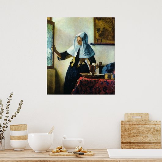 De jonge vrouw van Vermeer met een waterpitcher ca Poster (Keuken)