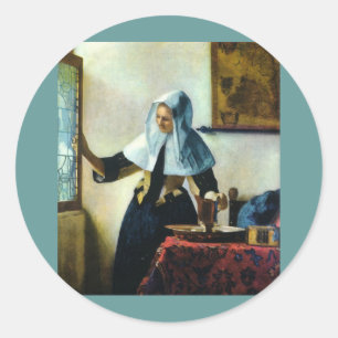 De jonge vrouw van Vermeer met een waterpitcher ca Ronde Sticker