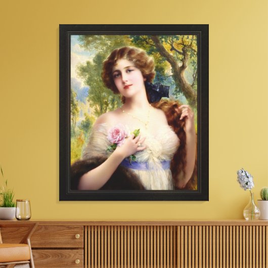 De jongedame met een Roos van Emile Vernon Canvas Afdruk (Insitu (Woonkamer))