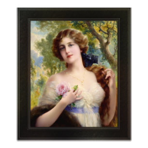 De jongedame met een Roos van Emile Vernon Foto Afdruk