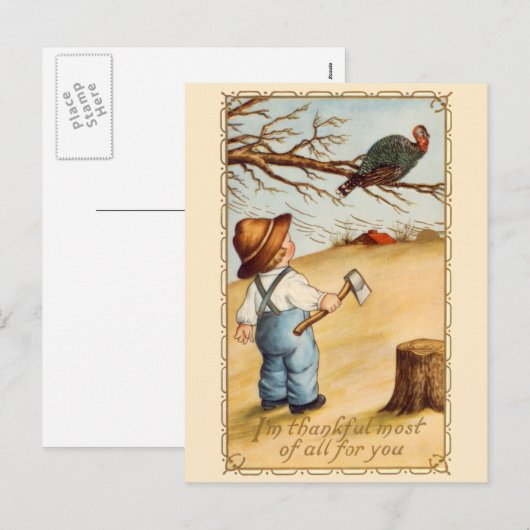 De jongen en het Briefkaart van de Thanksgiving Tu (Voorkant / Achterkant)