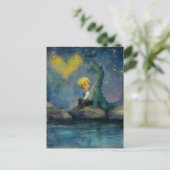 De jongen en zijn draak bij de vijver briefkaart (Staand voorkant)