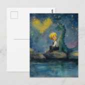 De jongen en zijn draak bij de vijver briefkaart (Voorkant / Achterkant)