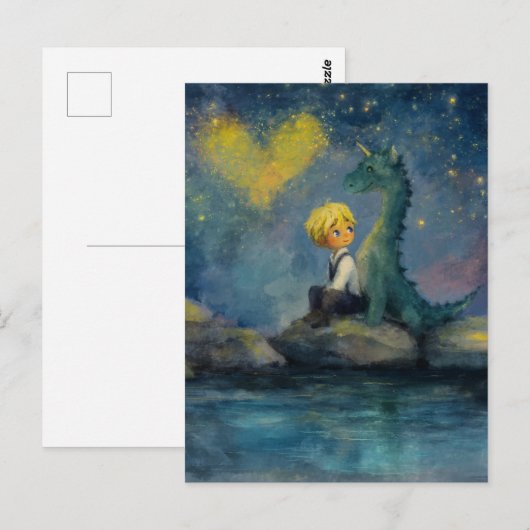 De jongen en zijn draak bij de vijver briefkaart (Voorkant / Achterkant)