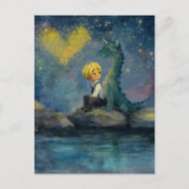 De jongen en zijn draak bij de vijver briefkaart (Voorkant)