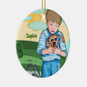 De jongen en zijn hond kinder versiering keramisch ornament (Rechts)