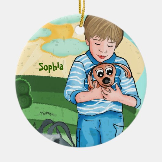 De jongen en zijn hond kinder versiering keramisch ornament (Voorkant)