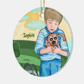 De jongen en zijn hond kinder versiering keramisch ornament (Links)