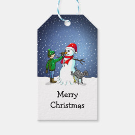 De Jongen, Hond en Sneeuwman op Cadeautags Cadeaulabel