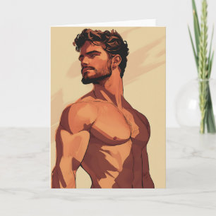 De jongen in beige gay wenskaart kaart