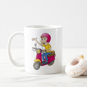 De jongen op de scooter koffiemok