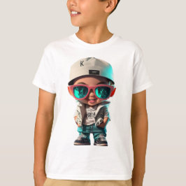 De jongen poseert in stijlvolle kleding hiphop t-shirt